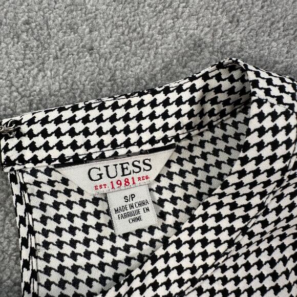 Guess Houndstooth Sleeveless Blouse Women's Small Black/White Keyhole Top - Picture 4 of 8